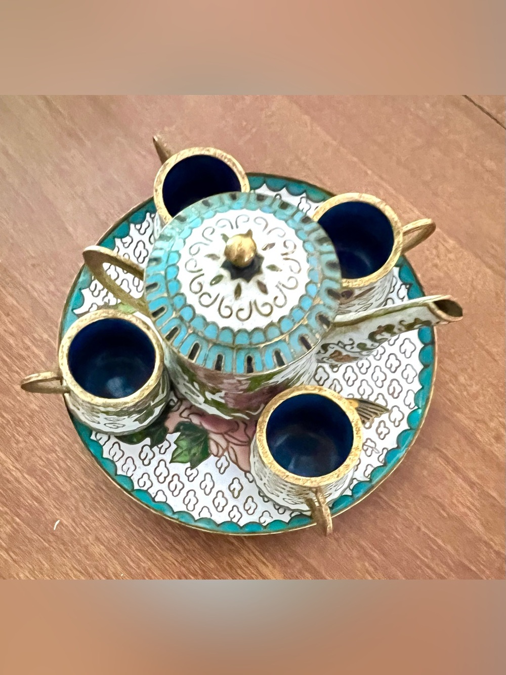 Enamel on Copper Miniature Tea Set